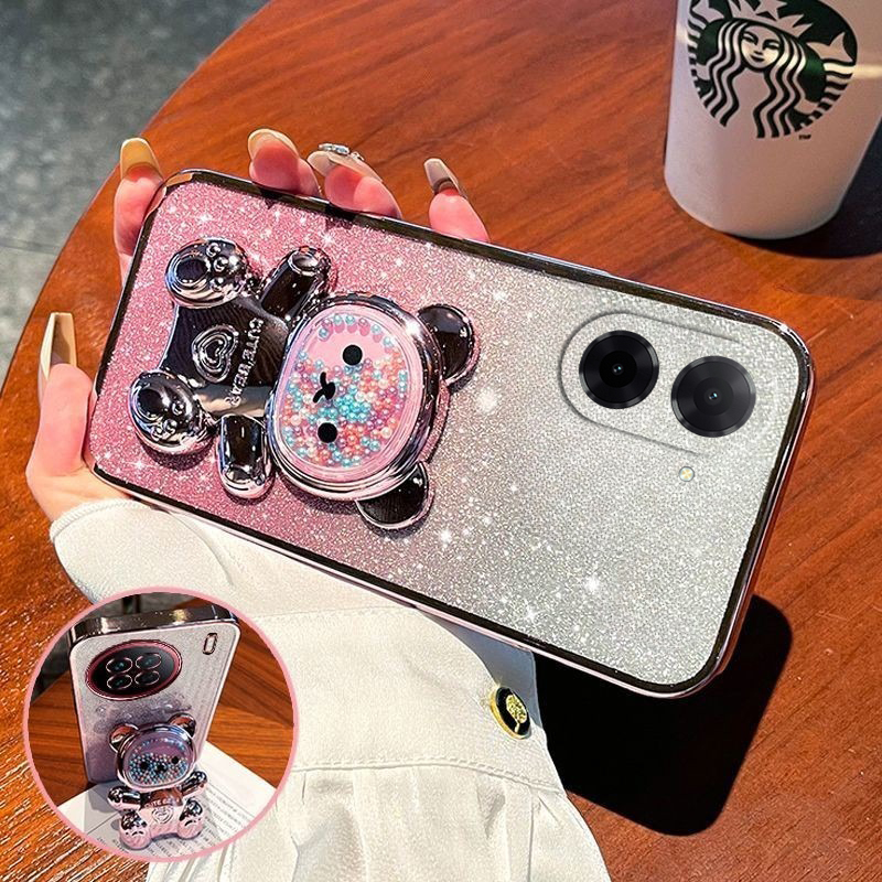 New Phone case Xiaomi Redmi A5 Back cover with Gradient 3D Bear Folding Stand Bracket Luxury Slim 6D Plating Glitter Girls for Redmi A5 case. 