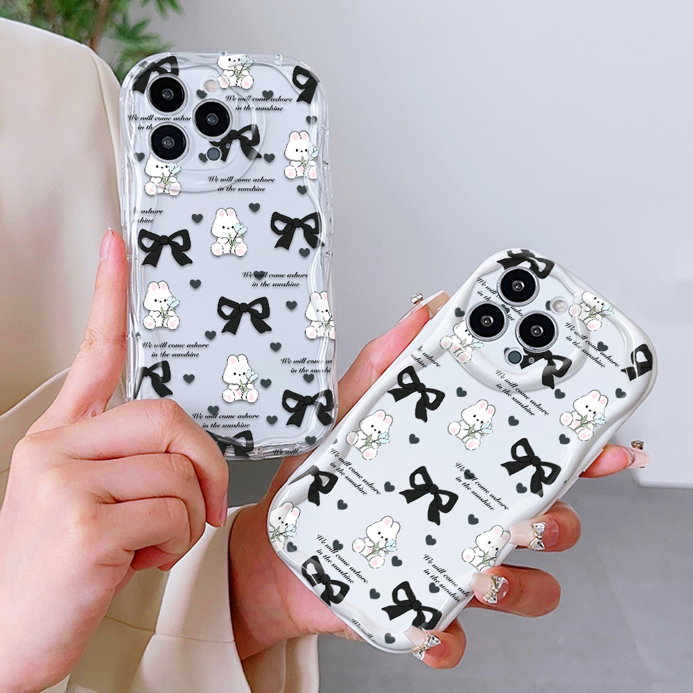 UCUC for Infinix Hot 50 4G Hot 50 Pro 4G Back Cover Bow White Rabbit Cream Texture Wavy Edge Soft Silicone Phone Case. 