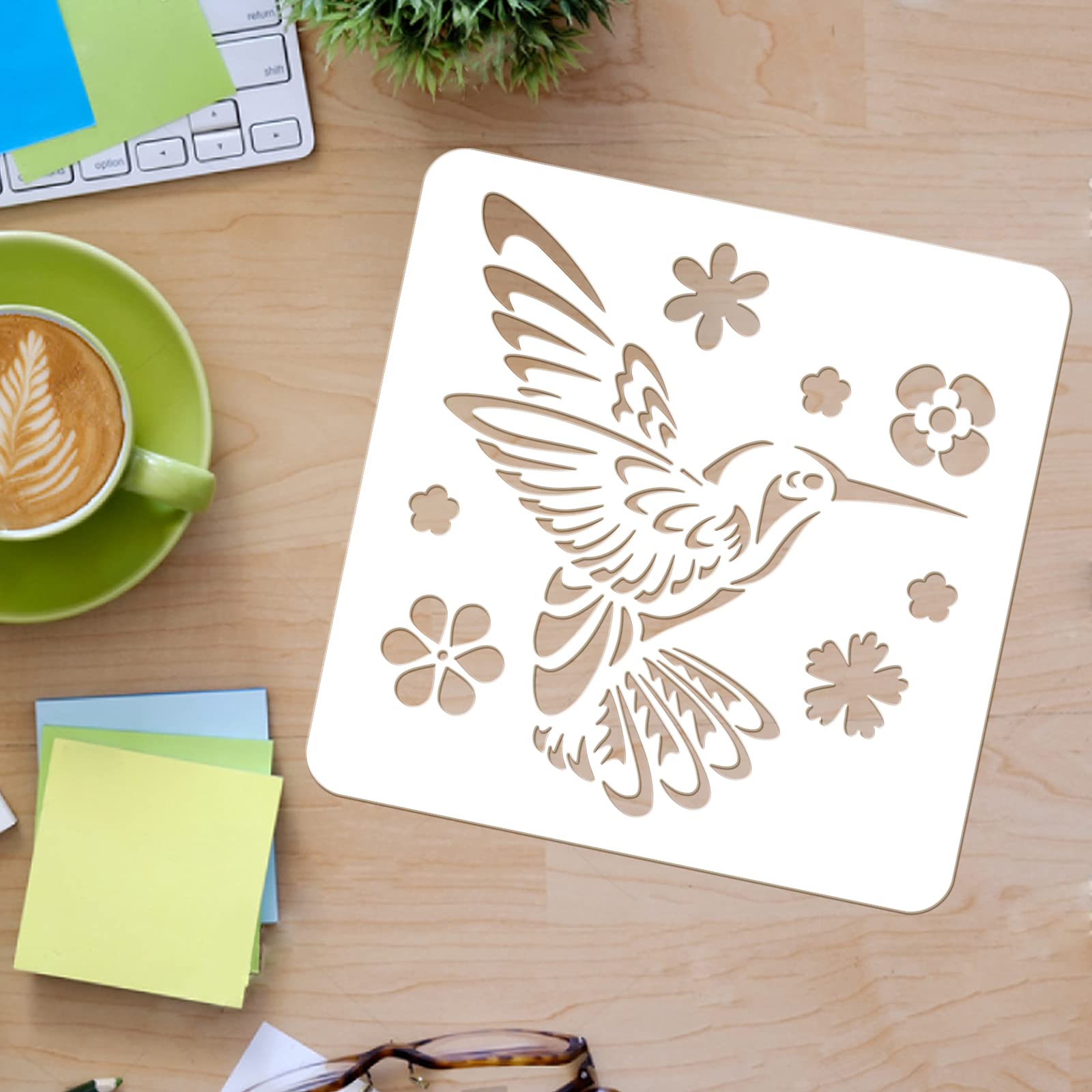 Hummingbird Stencil Template – 11.8x11.8 Inch Reusable Square Plastic ...