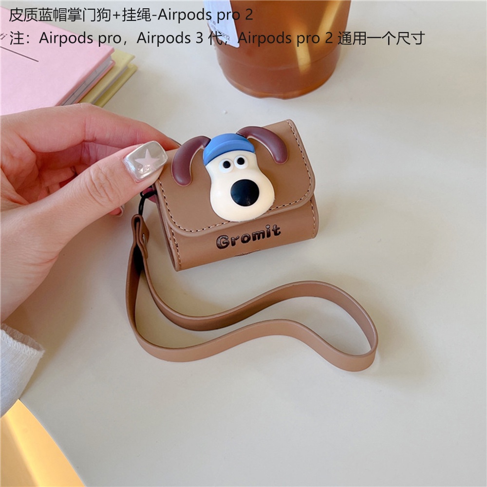 Cute Cartoon dog Soft For Apple Airpods Case 3 Accessories Luxury Leather Case For AirPods 1 2 pro Cover With rope
