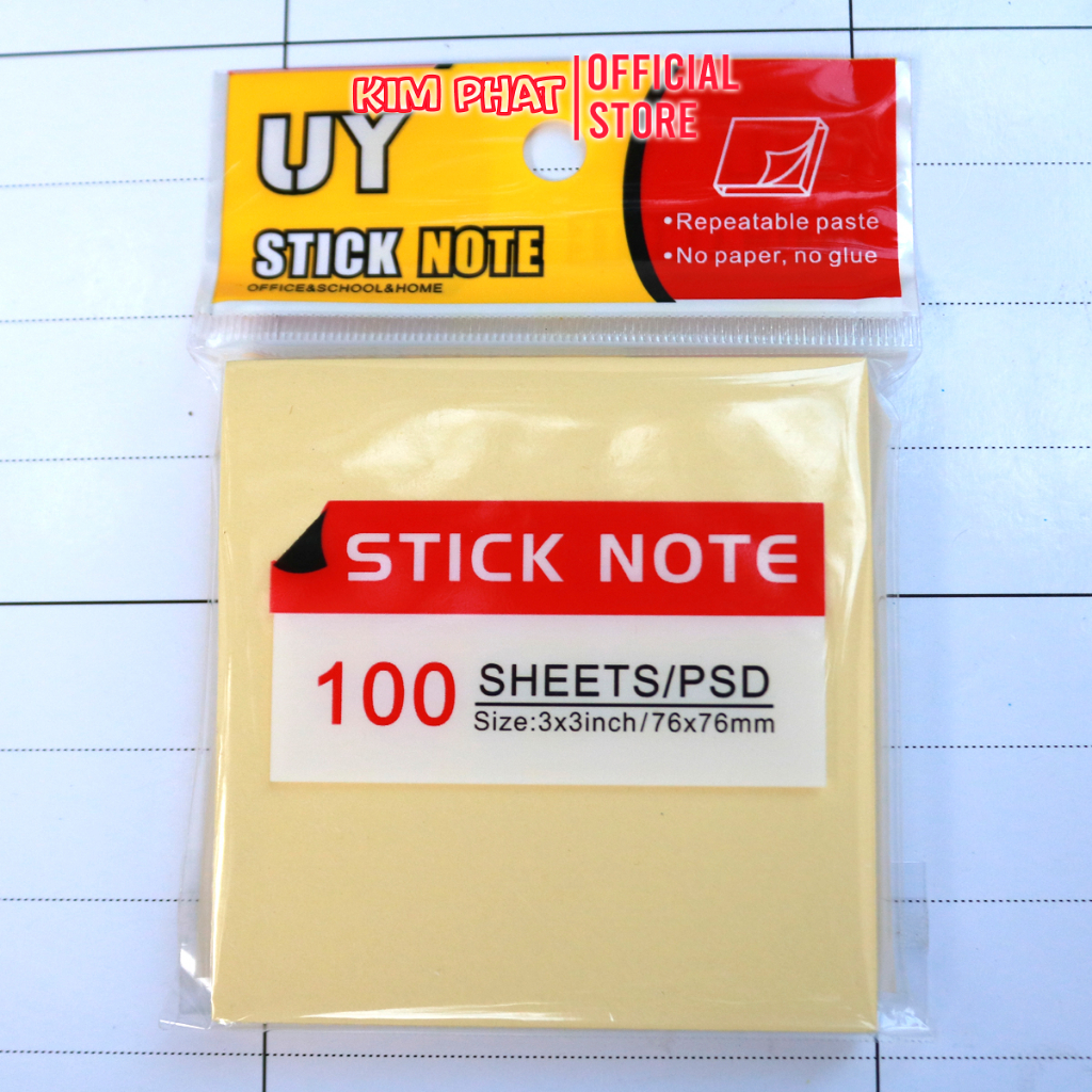 Tệp 100 tơ` giấy nhớ ghi chú sticky note uy 3x2 / 3x3 inch