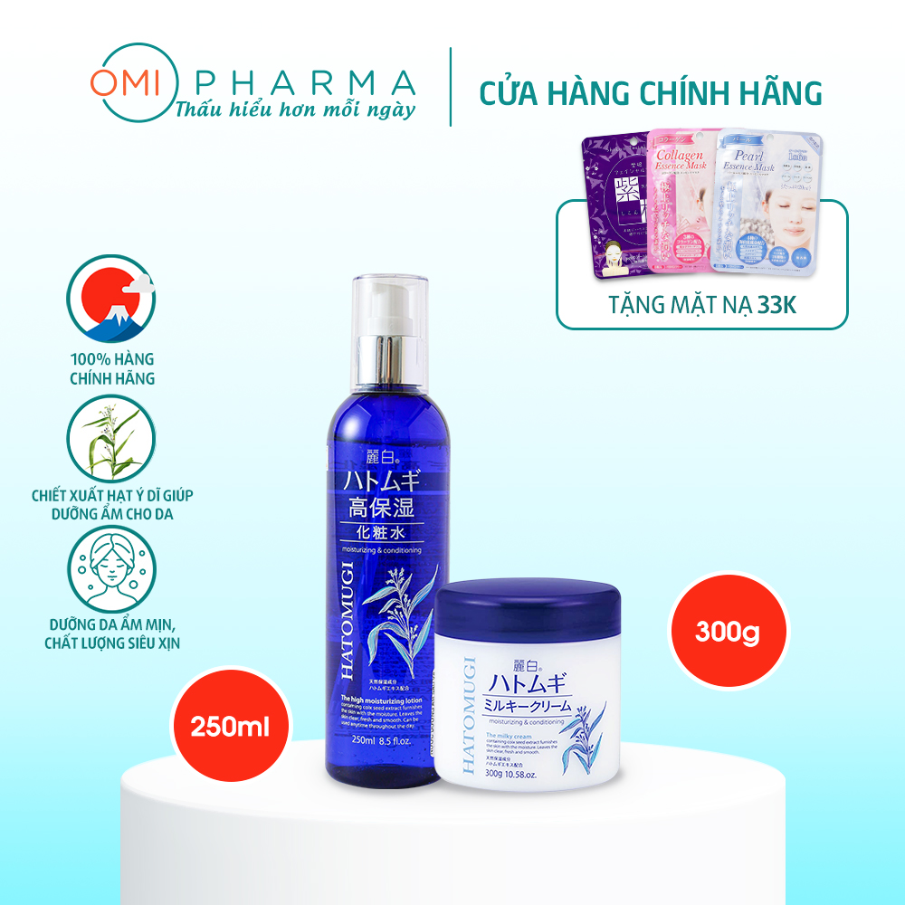 Combo Nước Dưỡng Ẩm Sâu Và Kem Dưỡng Ẩm Dưỡng Da Trắng Hồng Tự Nhiên Reihaku Hatomugi Nhật Bản