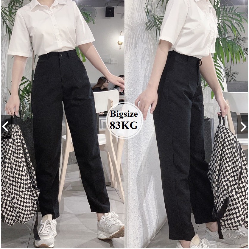 Quần baggy cạp cao cúc lệch ống đứng tôn dáng