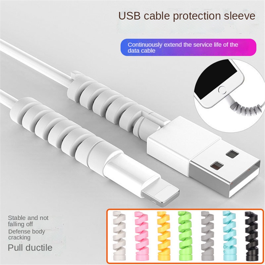Cáp Xoắn Ốc Bảo Vệ Dây Dữ Liệu Cuộn Chỉ Silicon Cáp Sạc USB Type-C Android Điện Thoại Di Động Bảo Vệ