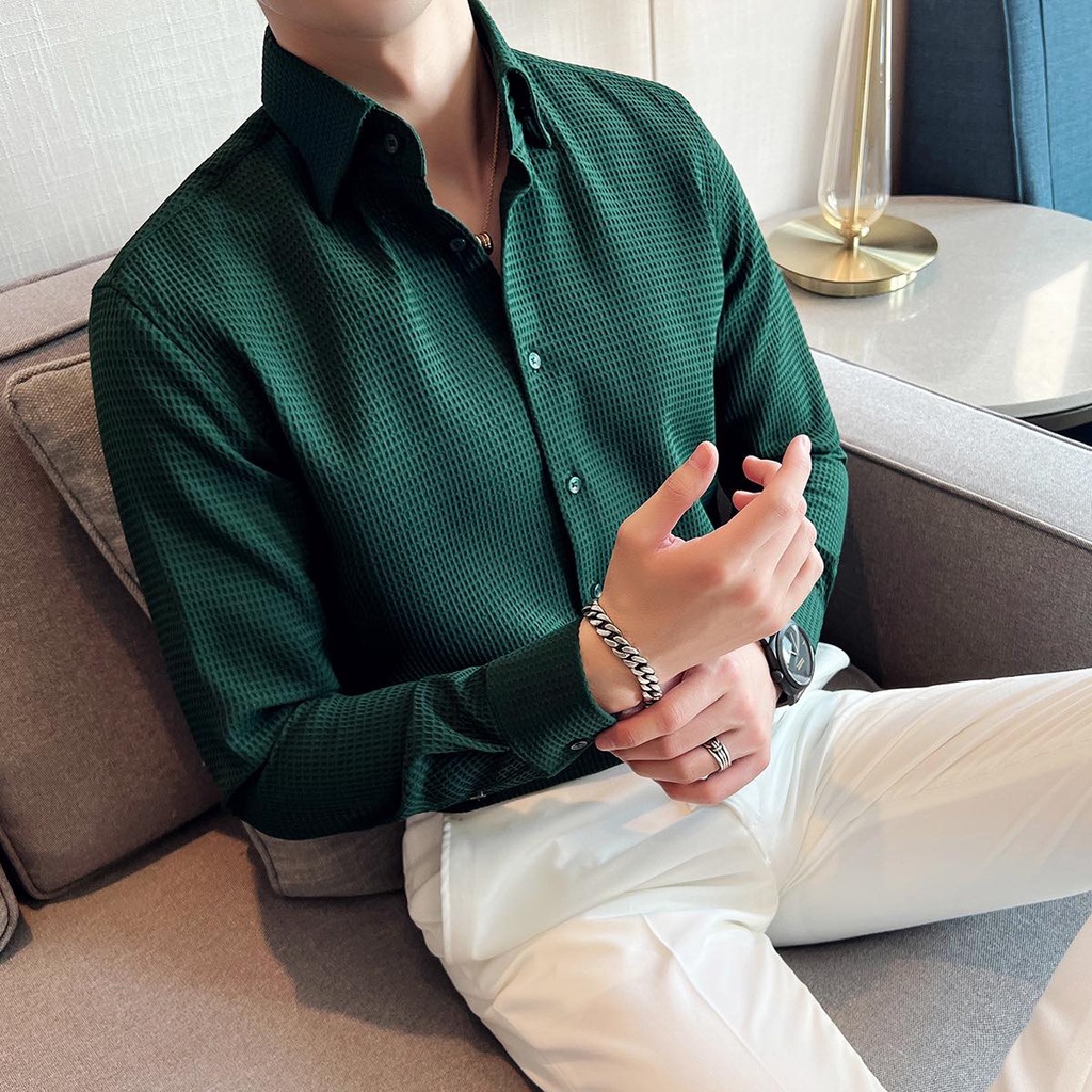 Áo sơ mi nam dài tay công sở cao cấp ,sơ mi nam hàn quốc vải chất lụa satin, kiểu dáng ôm , phom slimfit ôm body