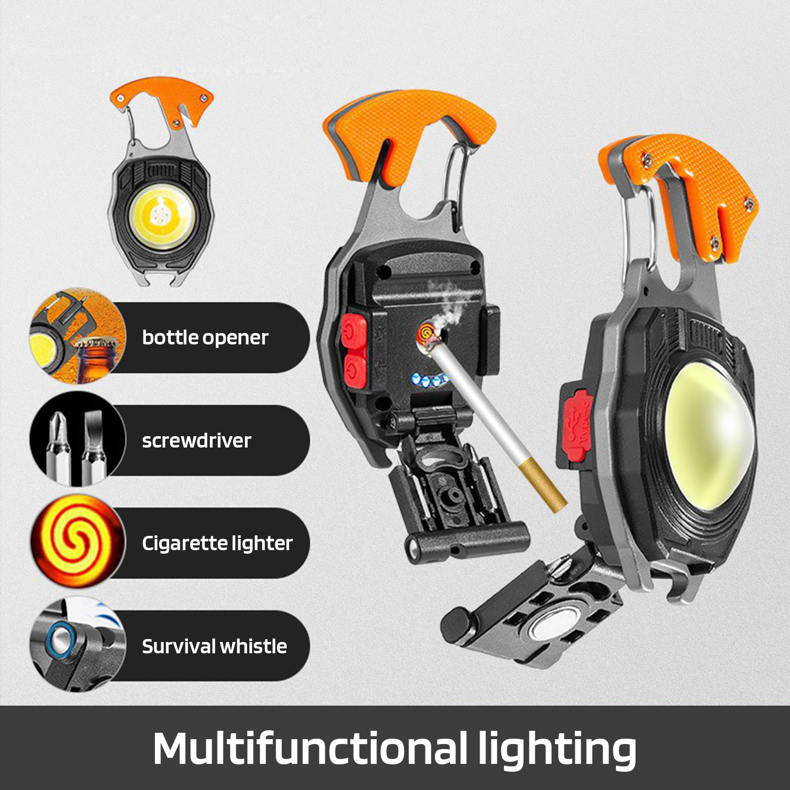 Farfi Camping Light Multifunctional Emergency Tool Rechargeable Led Keychain Work Light Super Bright Mini Flashlight with Screwdrivers Bottle Opener Portable Multifunction Lamp