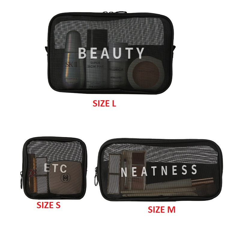 Pvn61161 bộ 3 túi lưới đựng mỹ phẩm đồ makeup