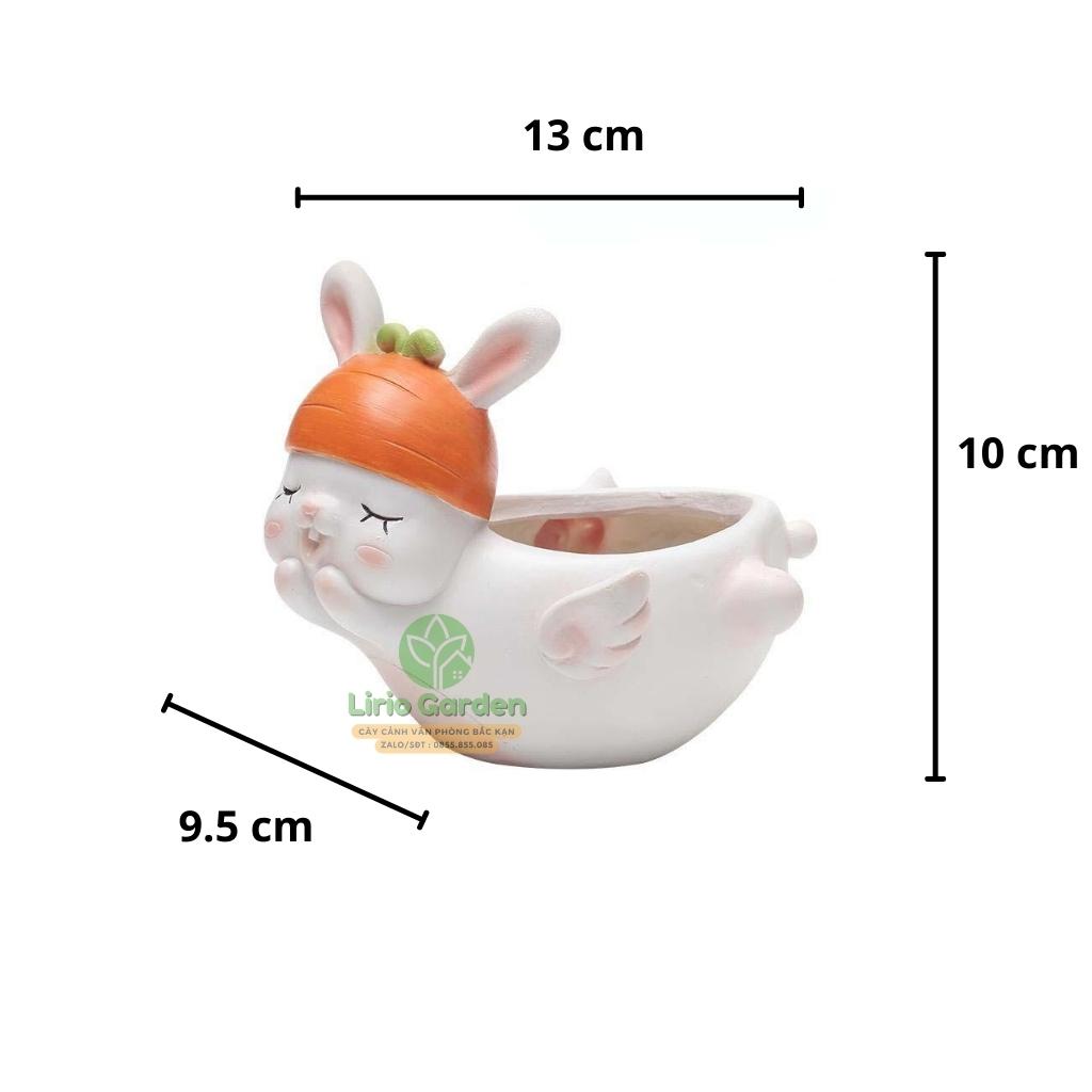 chậu trồng cây hình thỏ trắng có cánh [ tặng kèm đất trồng cây ]