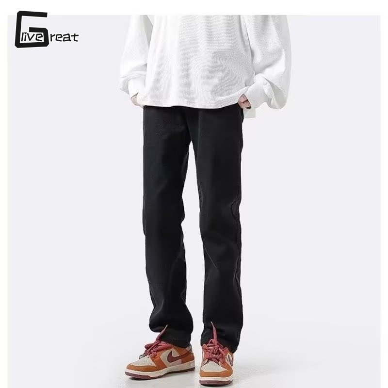 LIVE GREAT Men's solid color denim casual trousers American Basic Straight Drape Jeans