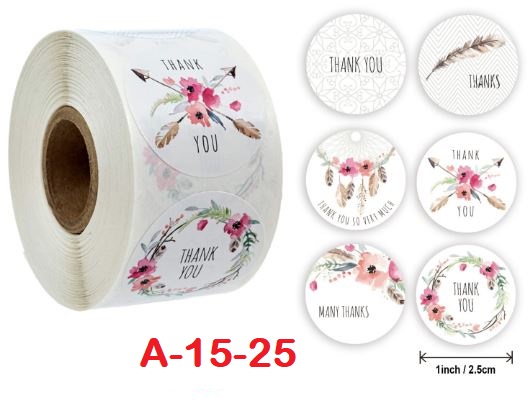 Cuộn 500 miếng dán Sticker "Thank You" - 6 styles (đường kính nhãn dán 2,5cm)