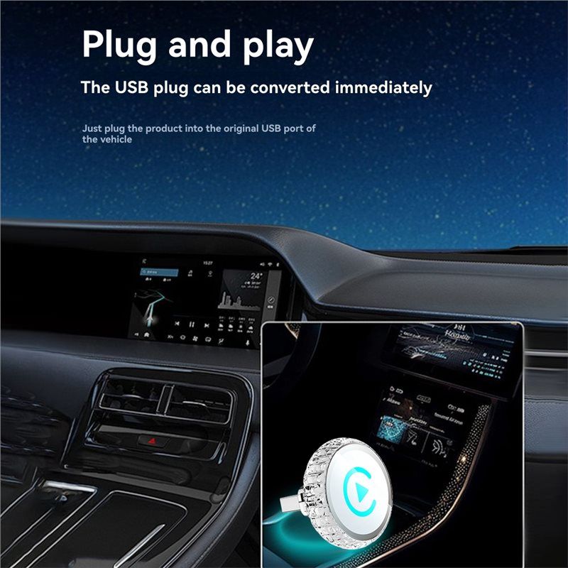 Plug Play 2IN1 Wireless CarPlay Android Auto BT+ WIFI USB Dongle Adapter Mini Smart AI Box Converter.