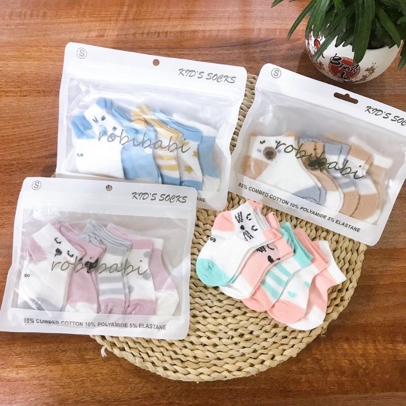 Set 5 Đôi Tất Vớ Lưới Hình Thú Cổ Thấp Cho Bé