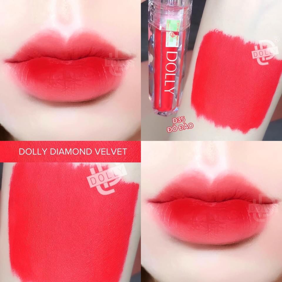 Son kem lì siêu mịn môi DOLLY DIAMOND [Màu Đỏ đào]