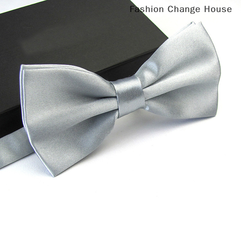 Men Satin Bowtie Classic Wedding Party Bow Tie Solid Color Adjustable Necktie