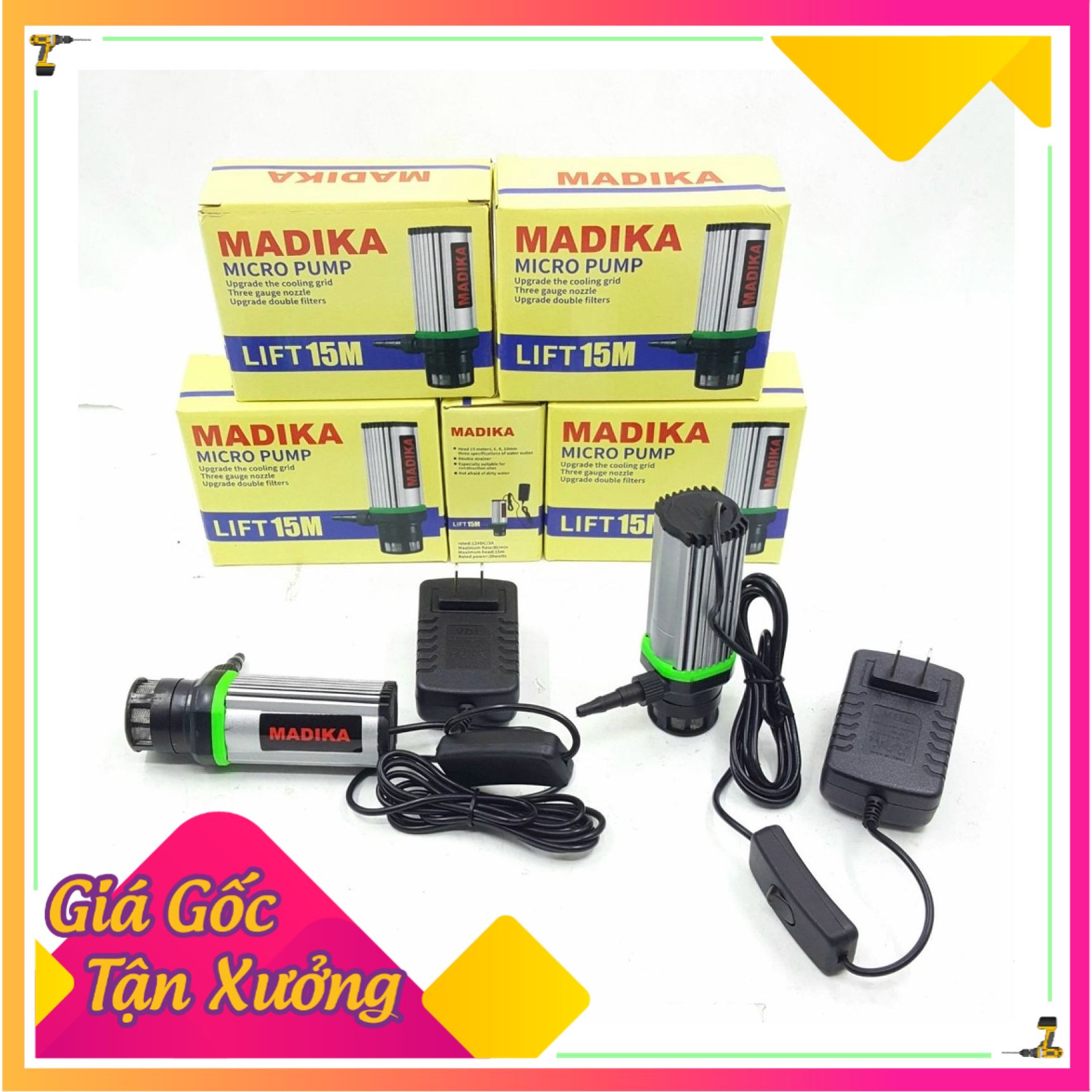 Máy bơm mini 12v MADIKA, bơm bể cá, máy bơm cắt rãnh tường