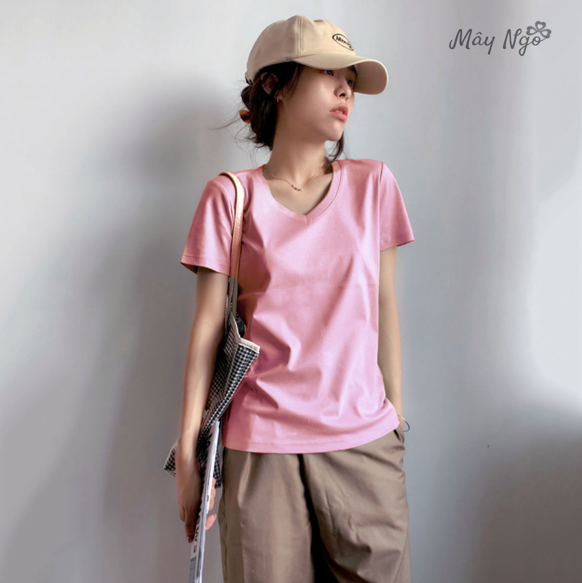 Áo thun thái trơn cổ tim thun nhập xịn co giãn