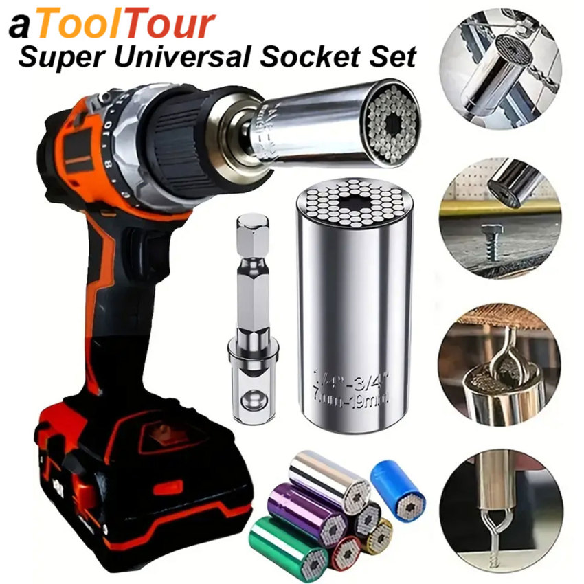 Ổ cắm đa năng cờ lê mô-men xoắn Bộ đầu Ratchet siêu tay áo tiện ích Bộ điều hợp khoan điện ma thuật Grip cờ lê chìa khóa đa chức năng