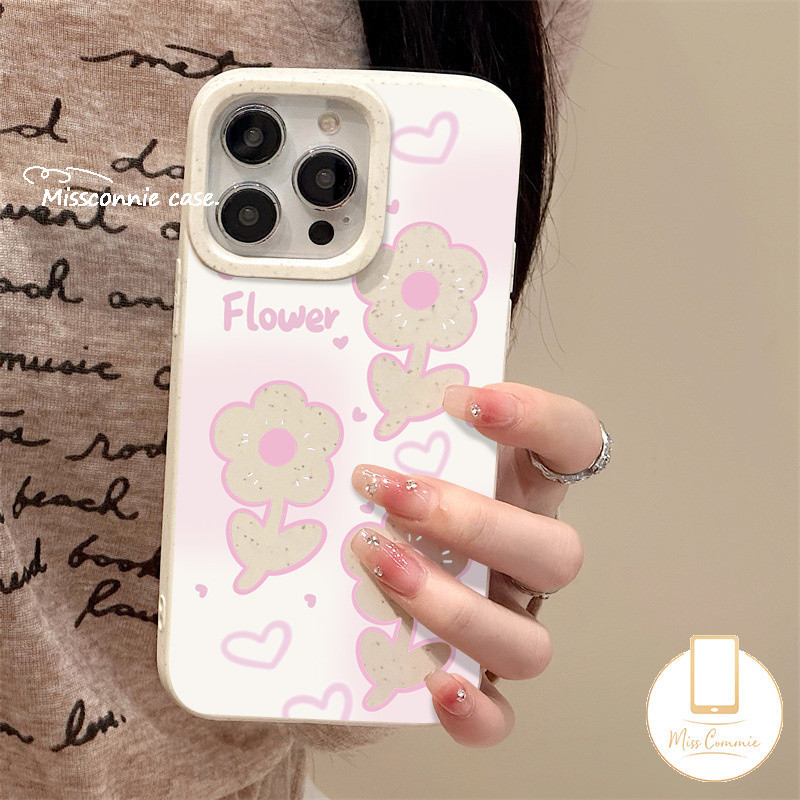 Cartoon Cute Pink Love Heart Flower Bracelet Shockproof Cover Compatible for IPhone 7plus XR X 11 14 15 12 13 Pro Max 7 15 6 6S 8 Plus XS MAX SE Degradable Eco-Friendly Case.