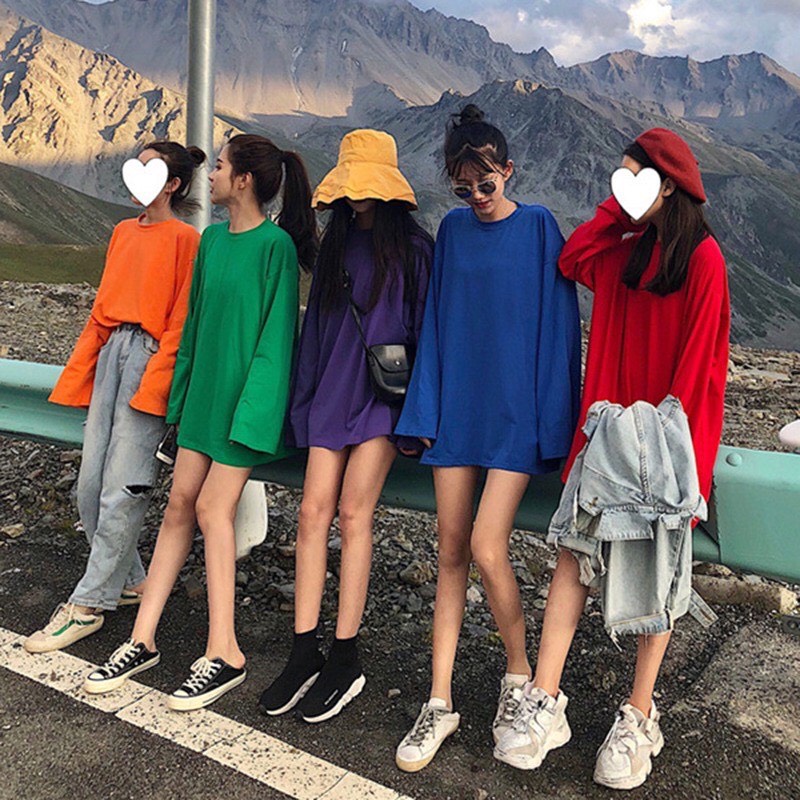 Áo Thun Nữ Basic Trơn Tay Dài Over