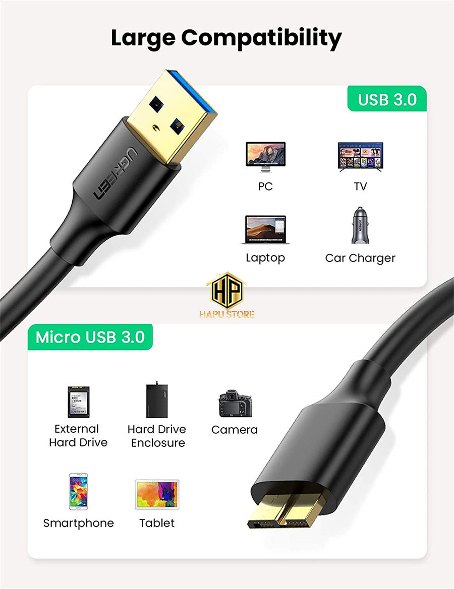 Cáp Micro USB 3.0 Ugreen 10841 dài 1m mạ vàng  - Hapuhouse