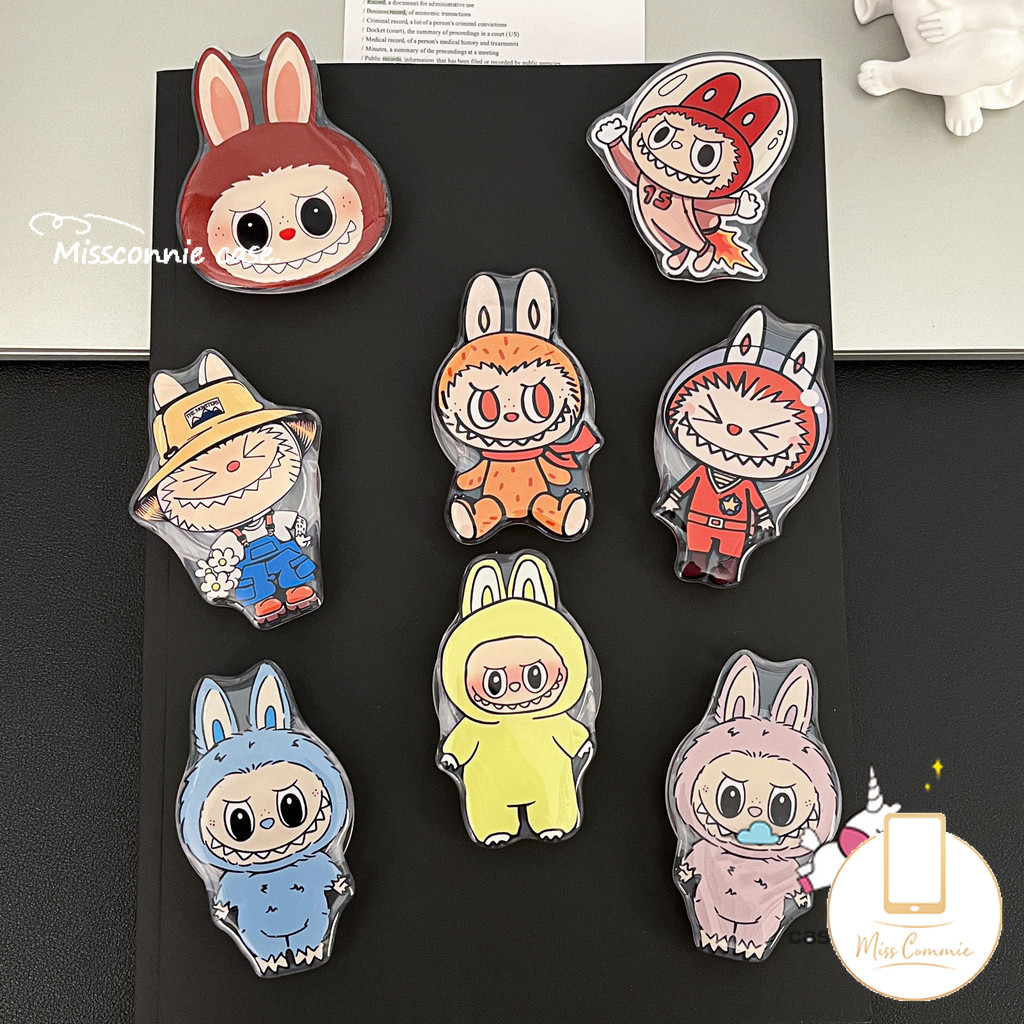 Trendy Brand Cartoon Funny Pop Mart Labubu Universal Foldable Ring Holder Support Cute Little Purple Ghost Colorful LABUBU Phone Holder Creativity Epoxy Phone Holder. 