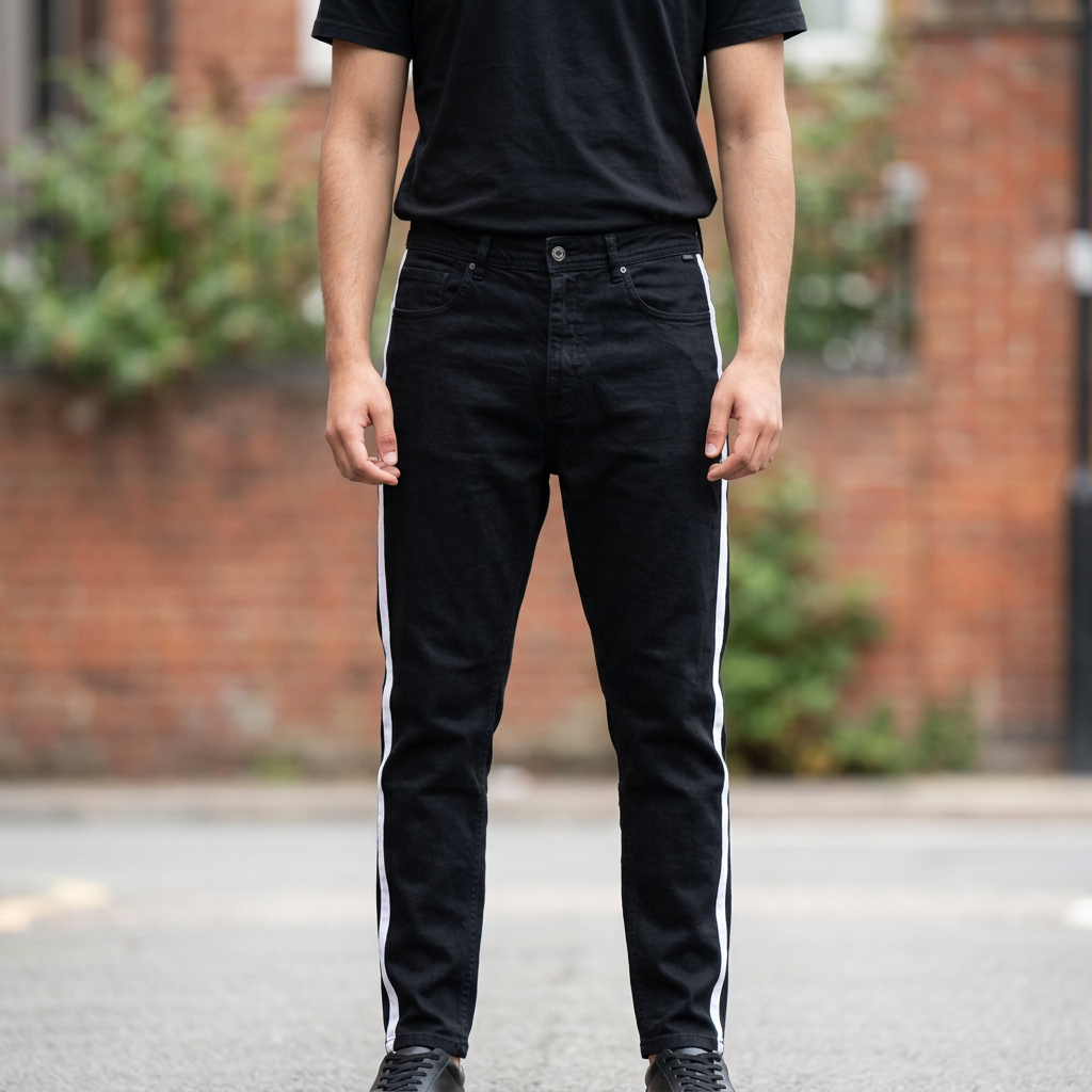 Jeans Pant Black With Side White Stripe - প্যান্ট ছেলেদের