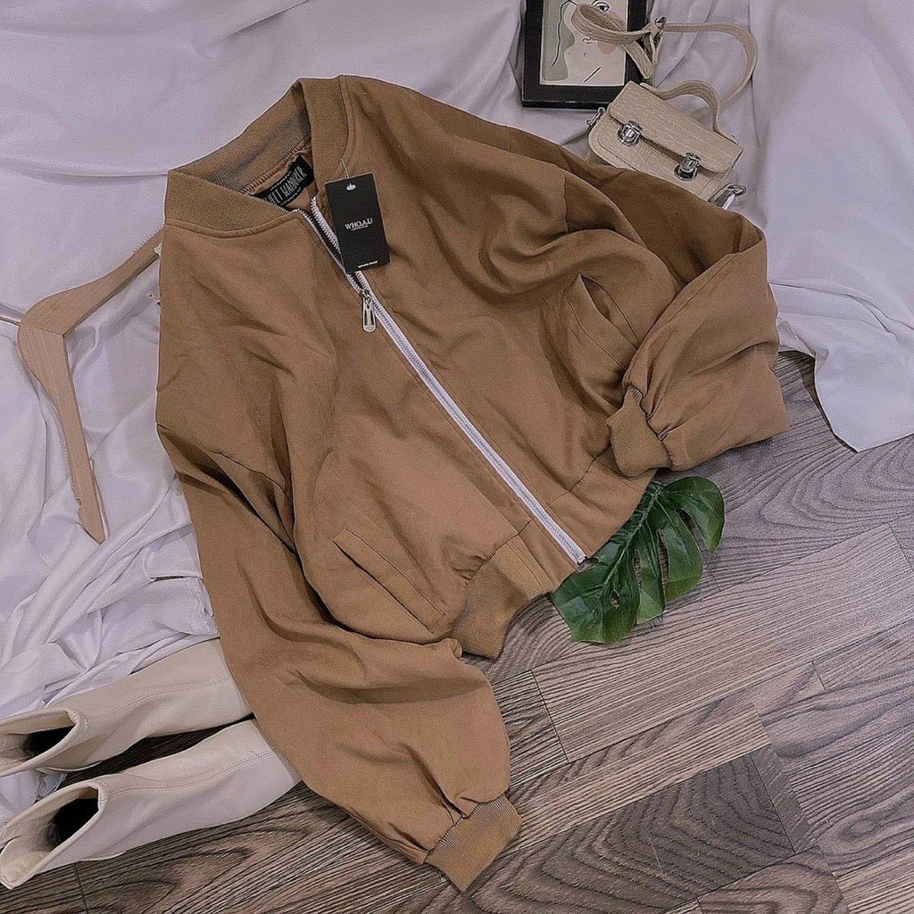 Áo khoác da lộn kiểu bomber crotop 2 lớp dày dặn,áo trơn form rộng mặc cực xinh_tp