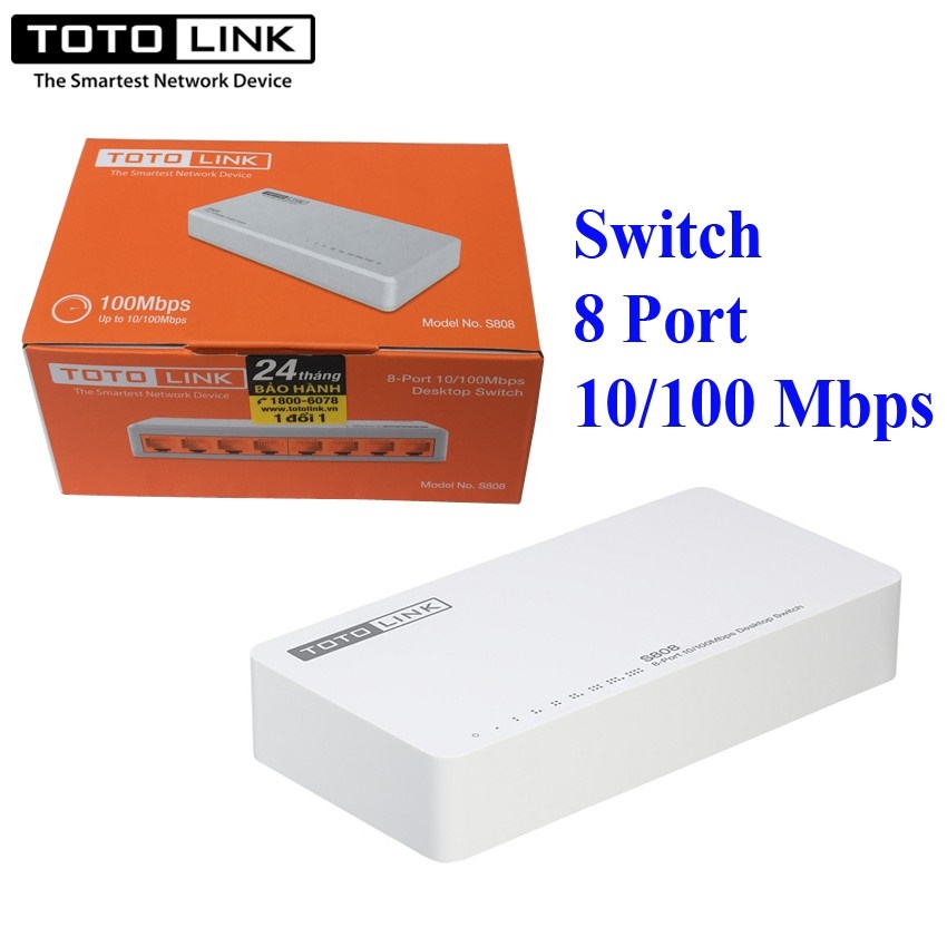 ⚜️ bộ chia mạng switch 8 port totolink 10/100mbps s808 - hãng phân phối chính thức