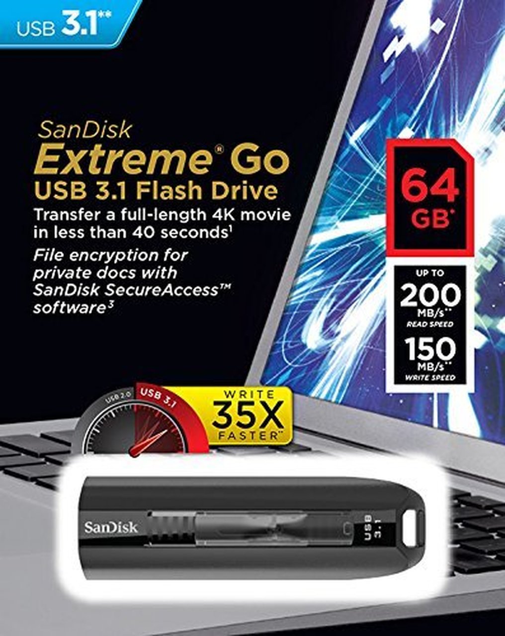 sandisk extreme go usb 3.1 64gb flash drive