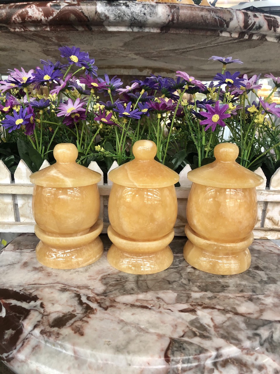 Hũ đựng muối, gạo, nước thờ cúng đặt bàn thờ ông địa thần tài đá ngọc hoàng long