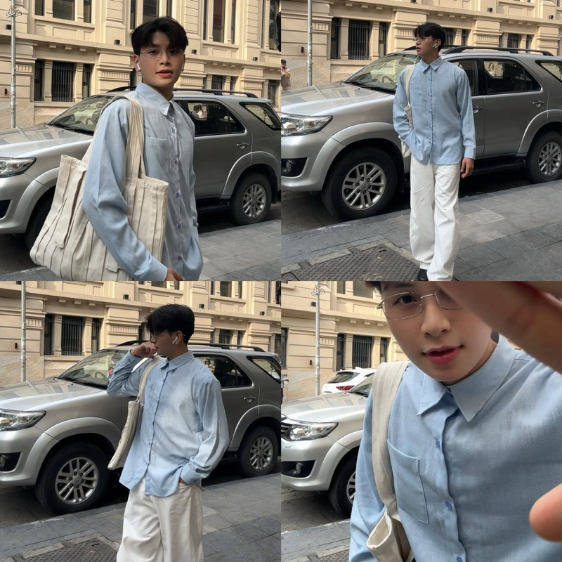 Áo sơ mi nam - heebyohi - linen xanh nhạt pastel