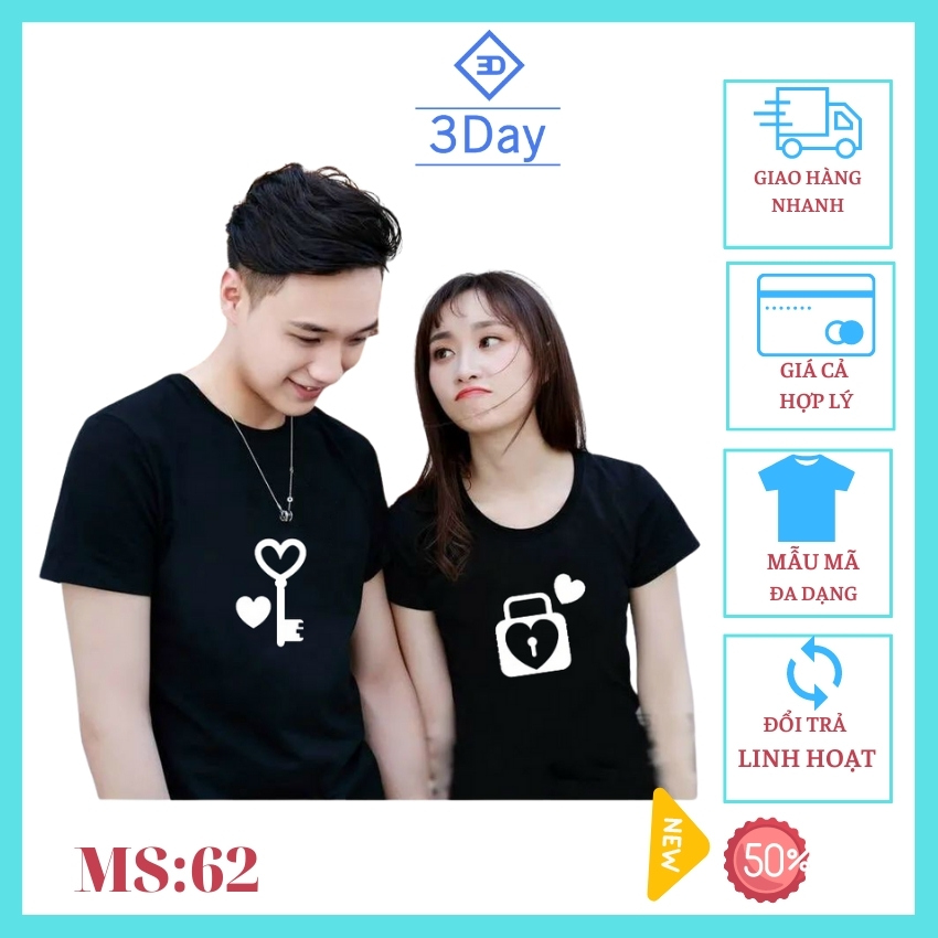 [Áo Đôi Giá Xưởng+Tặng 2 Túi Thơm 19K] Áo Thun Cặp Đôi Nam Nữ Khóa Tình Yêu Đẹp MS:62,Chất Vải Thun Cotton Mềm,Mát Mịn,Thoáng Khí,Phong Cách Hàn Quốc/ Giá 1áo +Tặng Kèm Túi Thơm Treo Tủ Quần Áo Thảo Mộc Thiên Nhiên Chống Ẩm Mốc