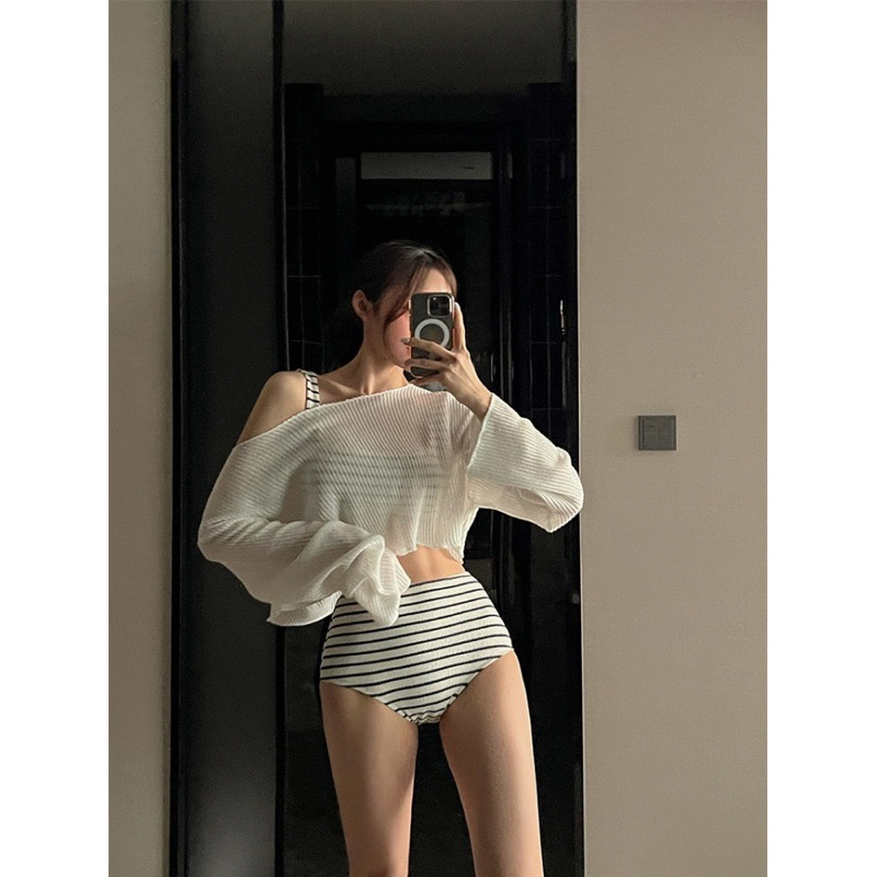 (M704-LiLyBikini) SET BIKINI HAI MẢNH KẺ NGANG CÓ MÚT KÍN ĐÁO