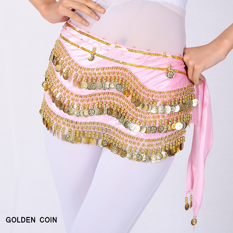 Women Dance Belt Gold Coins Belly Dance Hip Scarf Wrap Accessories  Performance Belly Dancing Belt Costumes Flannel 18 Colors
