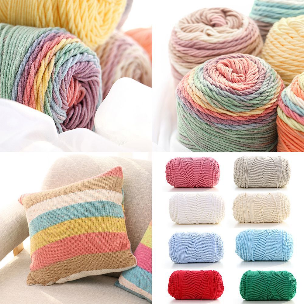 DIY Rainbow Color Scarf Sweater Hand-woven Cotton Wool Yarn Crochet Knitting