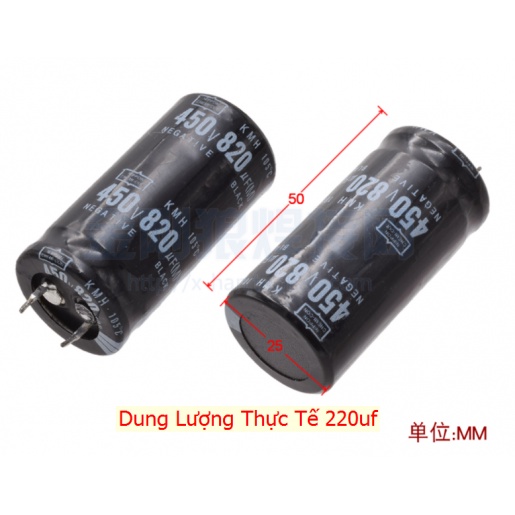 Tụ 820uf 450v kích thước 25x50 mm