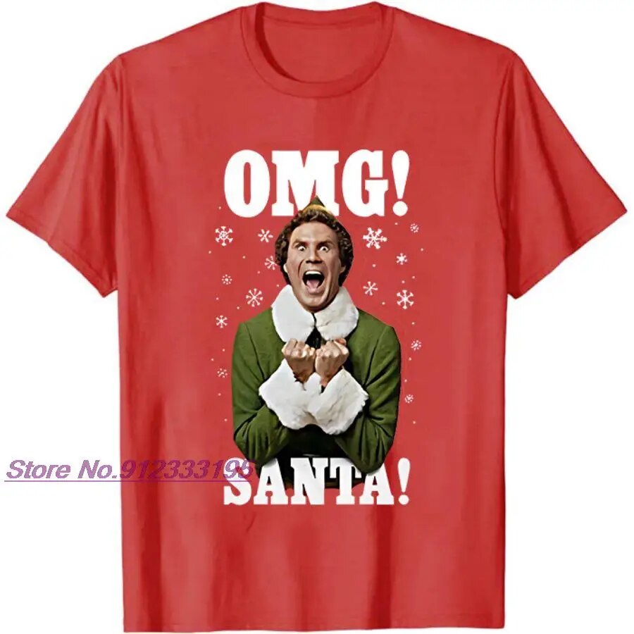 Buddy The Elf Shirt OMG! Santa I Know Him Funny Design Christmas Holiday Movie Adult T-Shirt Merry Christmas Short Sleeve