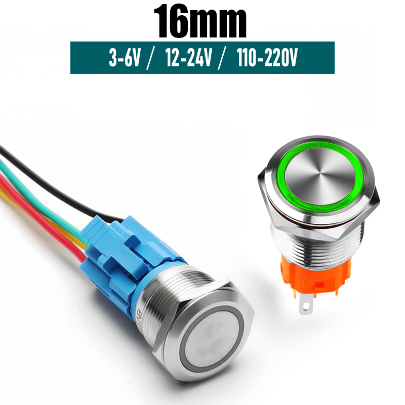 Nút nhấn nhả, Nhấn giữ khóa LED 16mm (3V-24V)