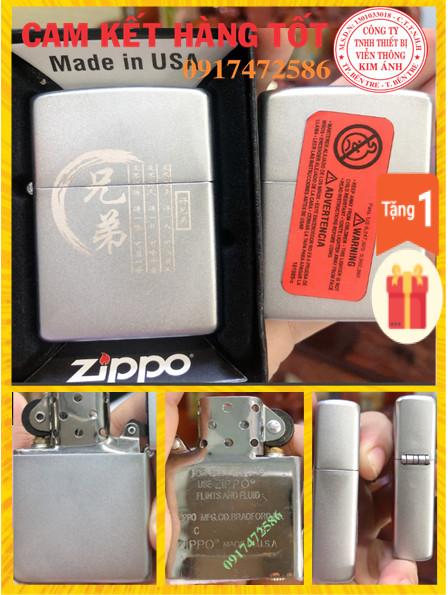 BẬT LỬA ZIPPO SATIN TÌNH NHƯ HUYNH ĐỆ MAIN USA - HỘP QUẸT ZIPPO