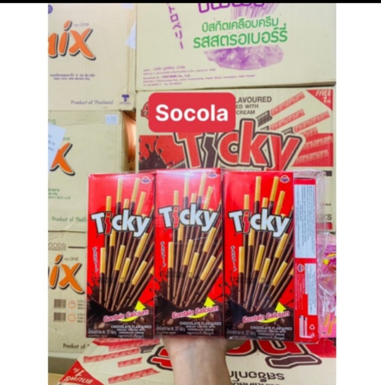 Bánh que ticky 3 vị dâu, sữa, socola