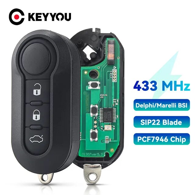Keyyou car key remote control key for fiat 500 500l mpv ducato citroen peugeot boxer 2008-2015 433.92mhz id46 3 buttons