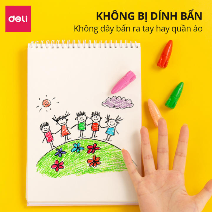 Bút sáp màu hữu cơ hỏa tiễn kèm Sticker Deli - 12/24/36 màu - An toàn không vấy bẩn tay Tô màu vẽ tranh học sinh trẻ em - Hình ảnh 4