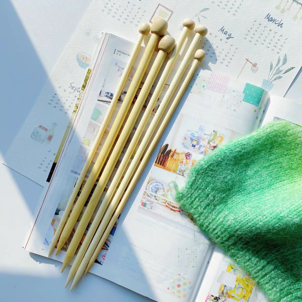 Cặp kim đan len gỗ thẳng màu kem dài 25cm nhiều size