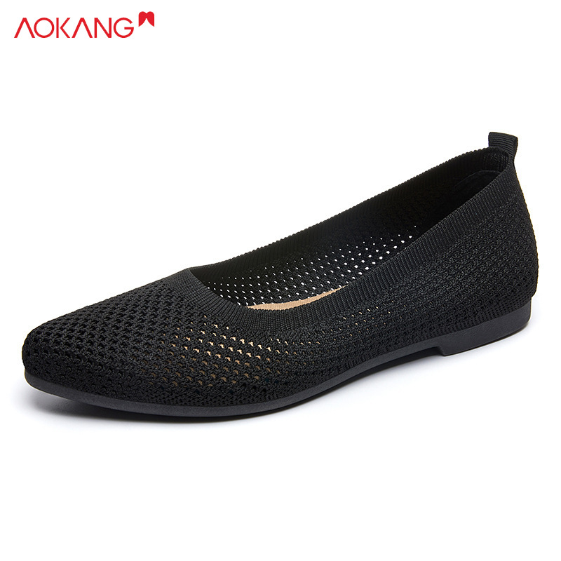 AOKANG New solid color pointed toe flat sole soft sole shoes casual