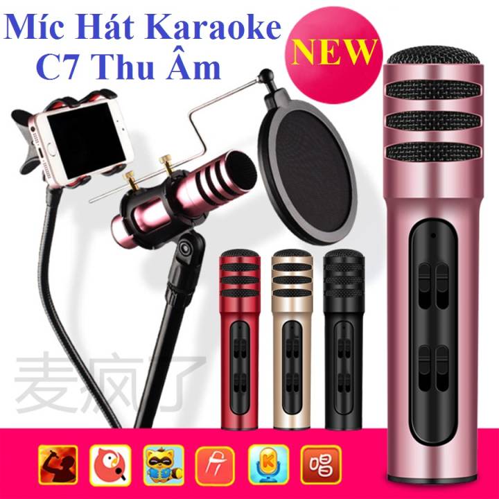 Micro Livestream C7  Thu Âm Hát Karaoke Livestream 3 in 1 Micro Livestream & hát Karaoke C7 Micro thu âm karaoke live stream C7 loại cao cấp kèm tai phone