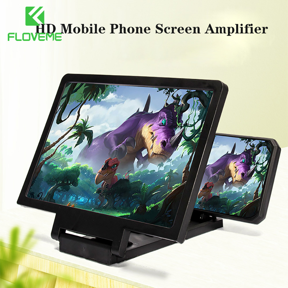 FLOVEME 3D Mobile Phone Holder Stand Screen Video Magnifier HD Screen Amplifier Video Amplifier Amplifying Desktop Foldable Bracket Tablet Holder Eye Protector