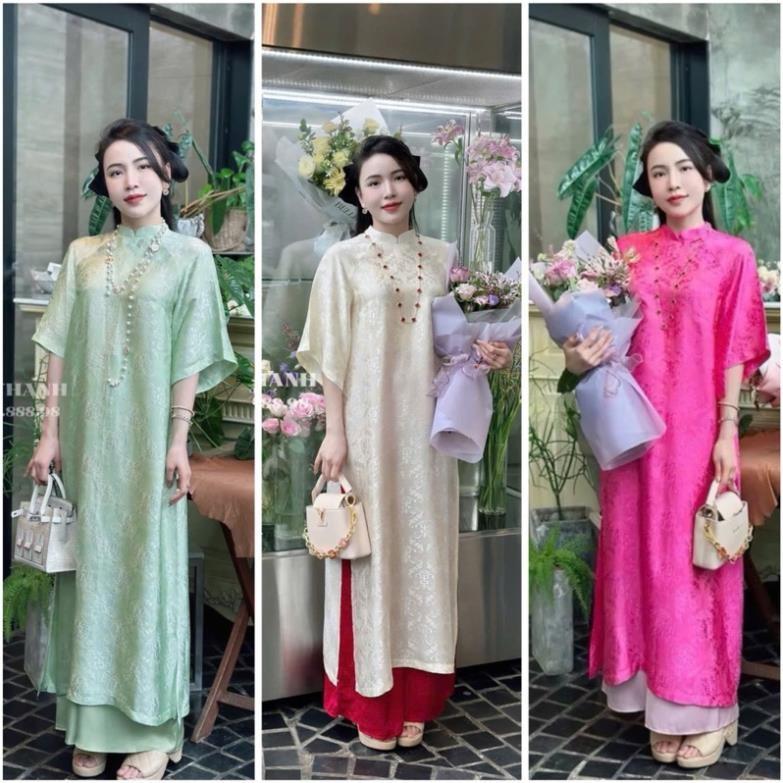Áo Dài Cách Tân Gấm Tơ Thọ Dơi Dáng Suông Tay Lỡ Cổ Tròn – Thiết Kế Sang Nhẹ Mặc Tết, Dạo Phố, Lễ Chùa, Chụp Ảnh – Mieso Store