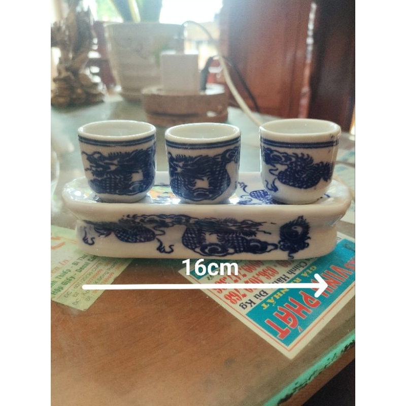 Bộ chum 3ly nước 5 ly nước thờ cúng bát tràng ( 16cm 23cm)