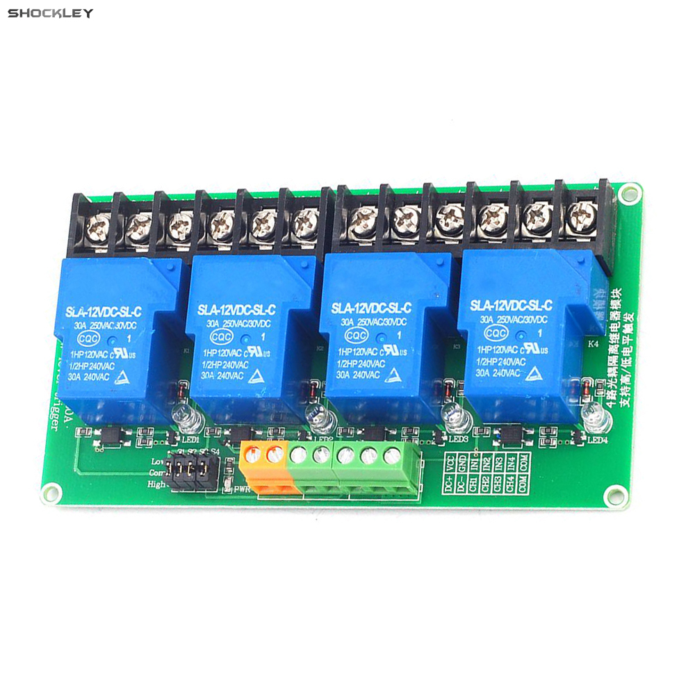 Shockley AC250V 30A 4 rơ Le kênh mô-đun công suất cao DC5V 12V 24V cao thấp mức độ công tắc kích hoạt mô-đun