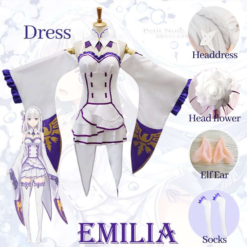 Re:Zero kara Hajimeru Isekai Seikatsu Emilia Anime Cosplay Costume Stocking